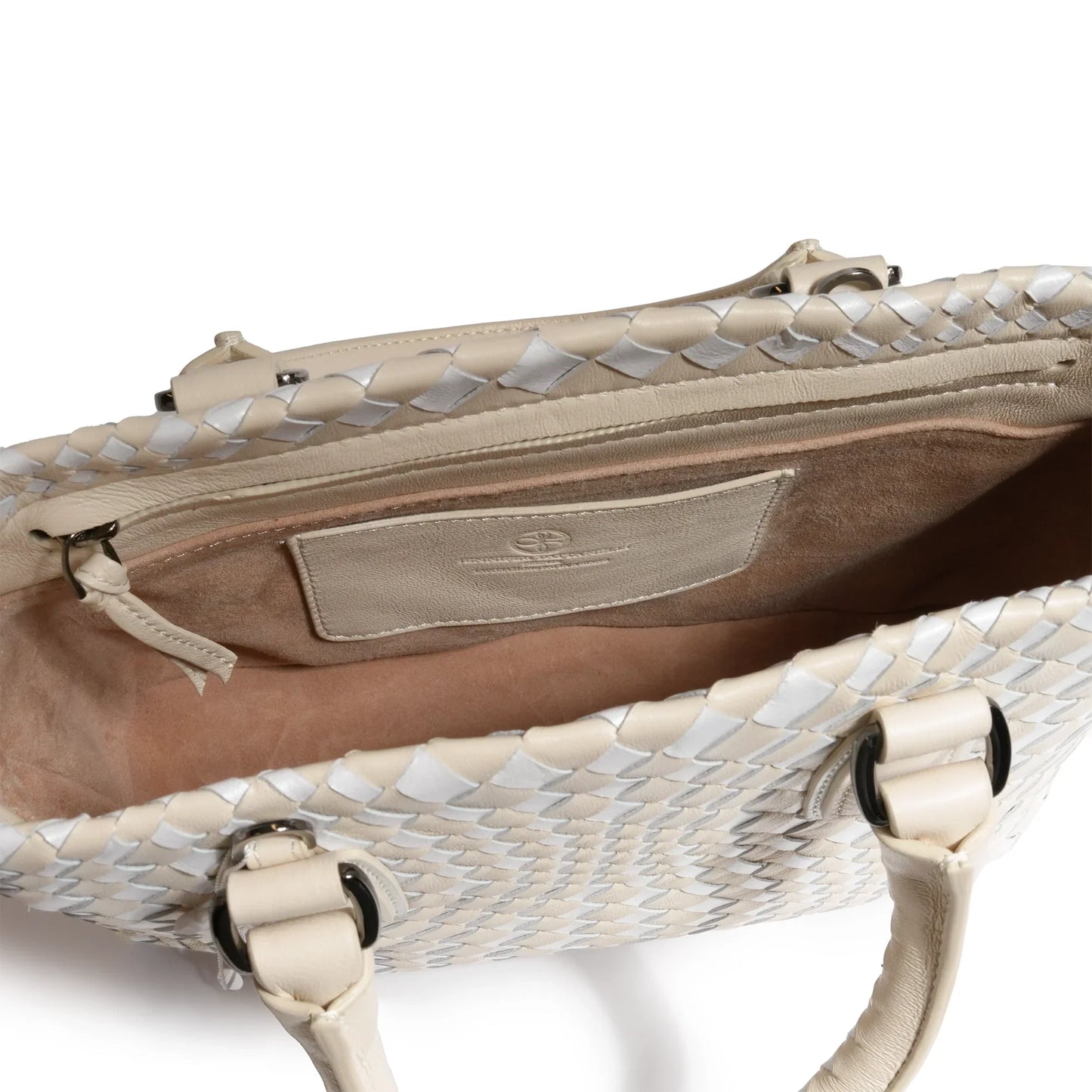 Women Mini Top Handle Madison Leather Bag in Nappa Ivory and Pearlized White