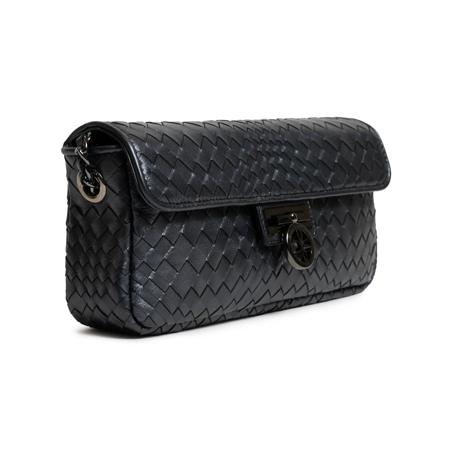 Long Chicca Women Intrecciato Leather Bag in Softy Black