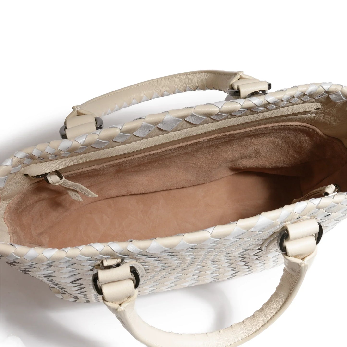 Women Mini Top Handle Madison Leather Bag in Nappa Ivory and Pearlized White