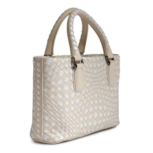 Women Mini Top Handle Madison Leather Bag in Nappa Ivory and Pearlized White