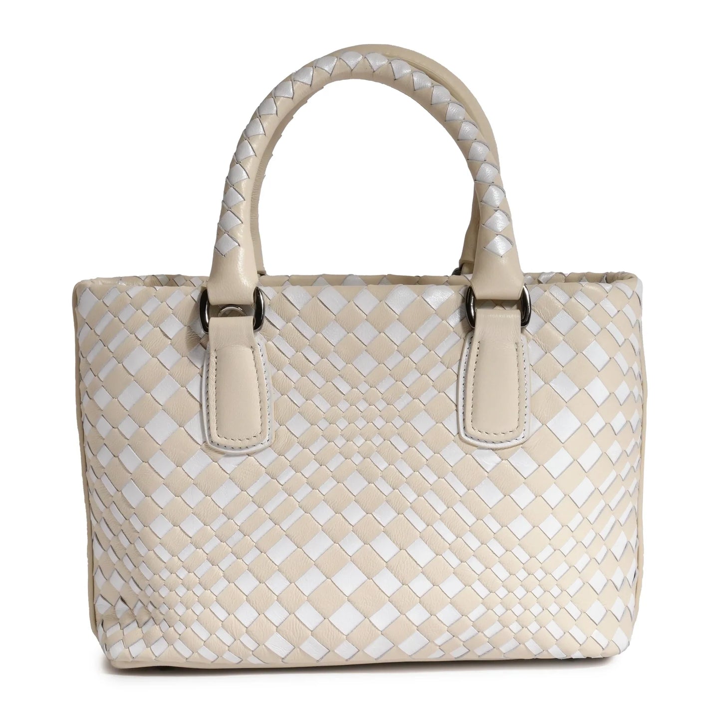 Women Mini Top Handle Madison Leather Bag in Nappa Ivory and Pearlized White