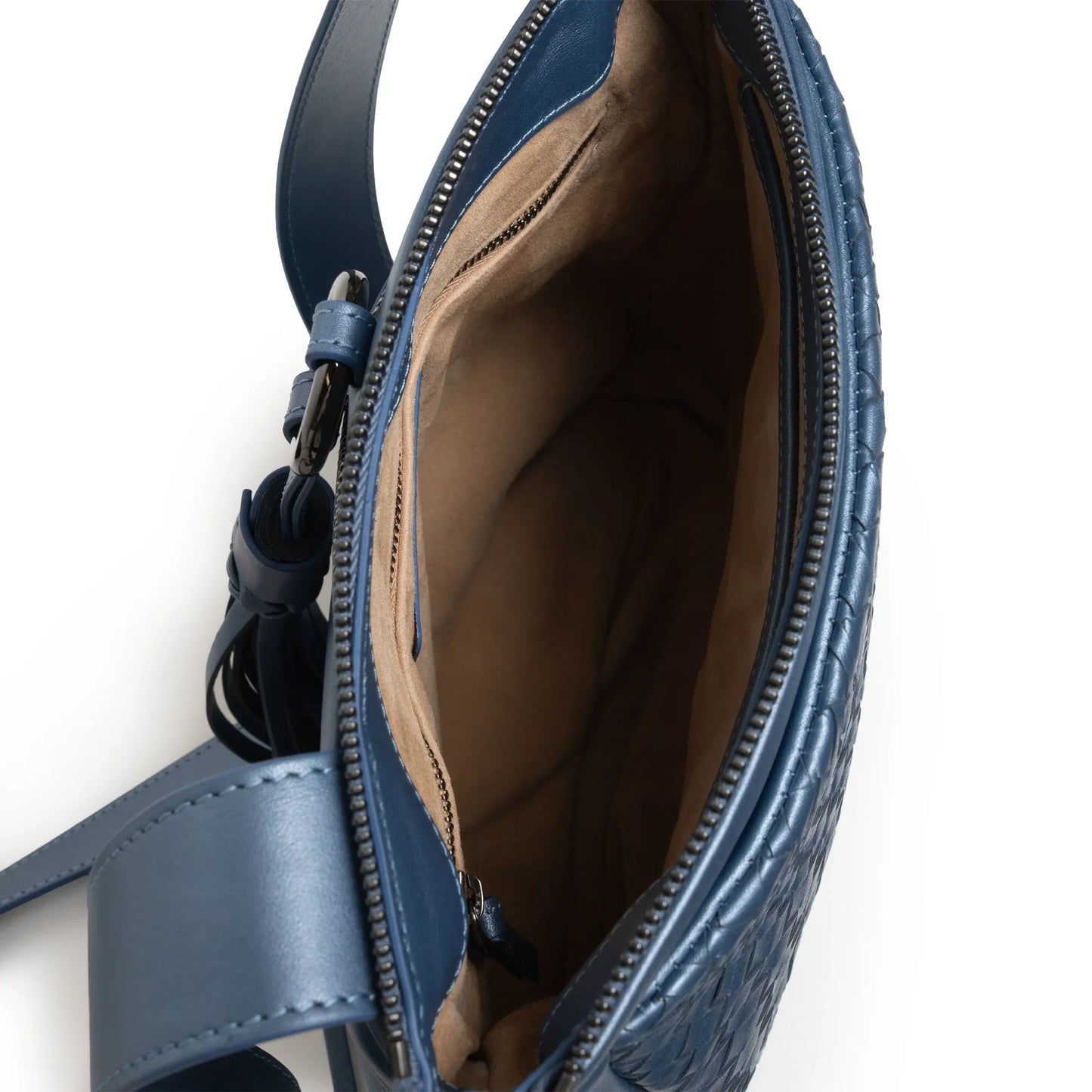 Women's Leather Crossbody Bag Intreccio Optical in Softy Perlato Avio
