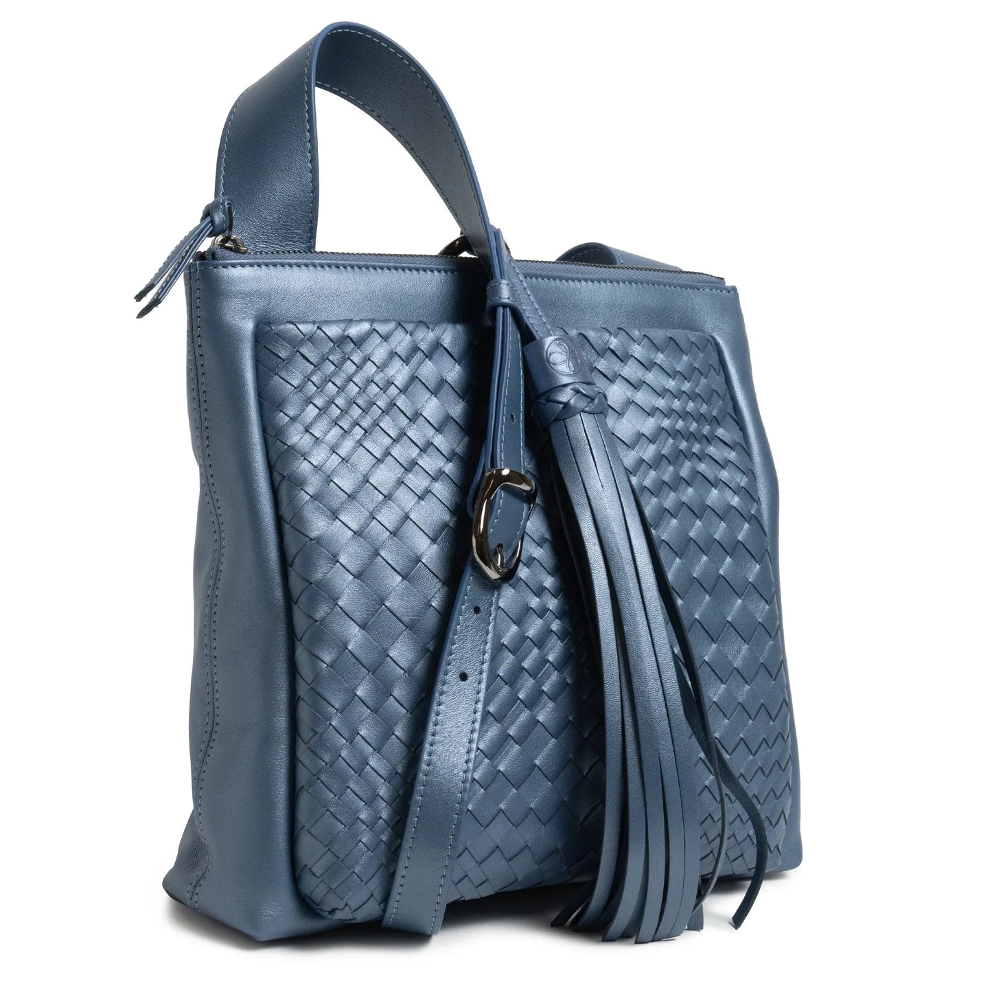 Women's Leather Crossbody Bag Intreccio Optical in Softy Perlato Avio