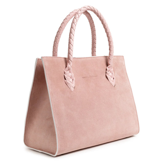 Twist Large Leather Suede Tote in Pink