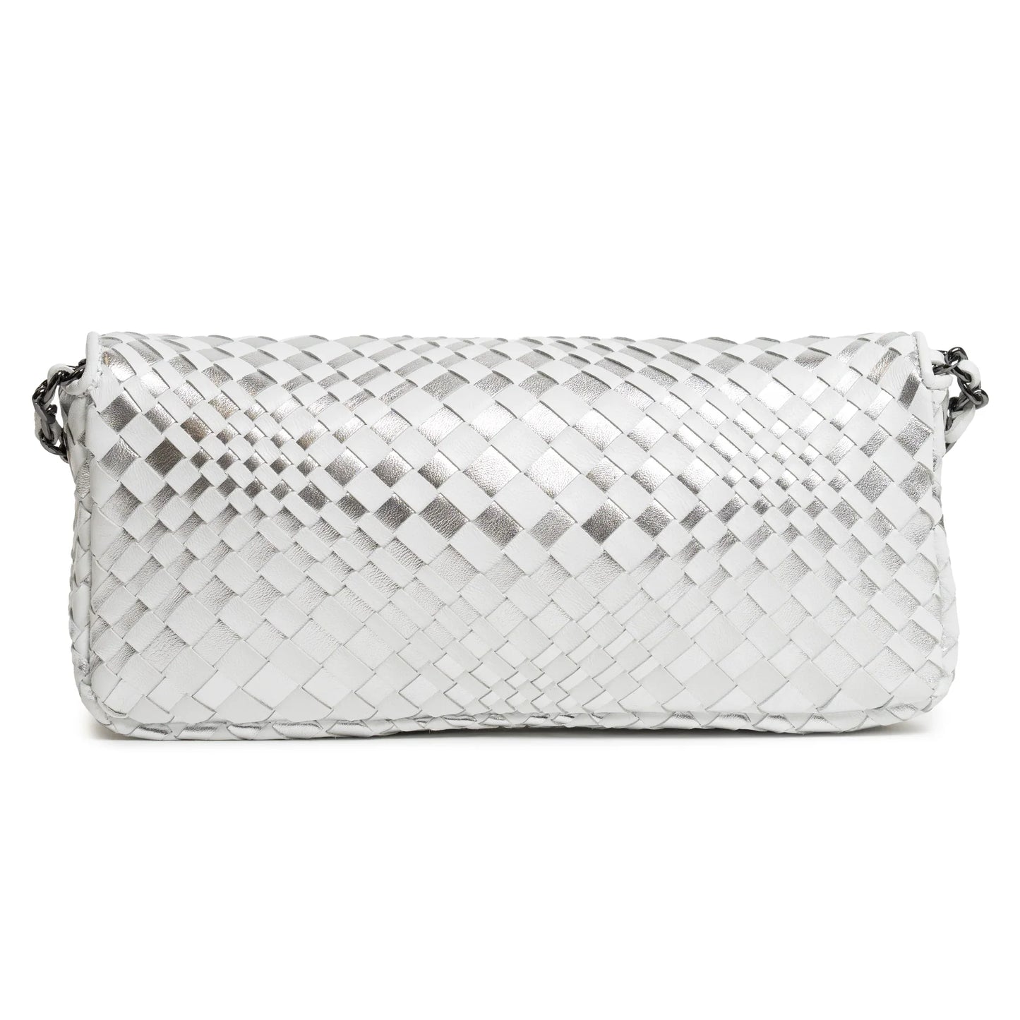Long Chicca Women Intrecciato Leather Bag in White and Silver