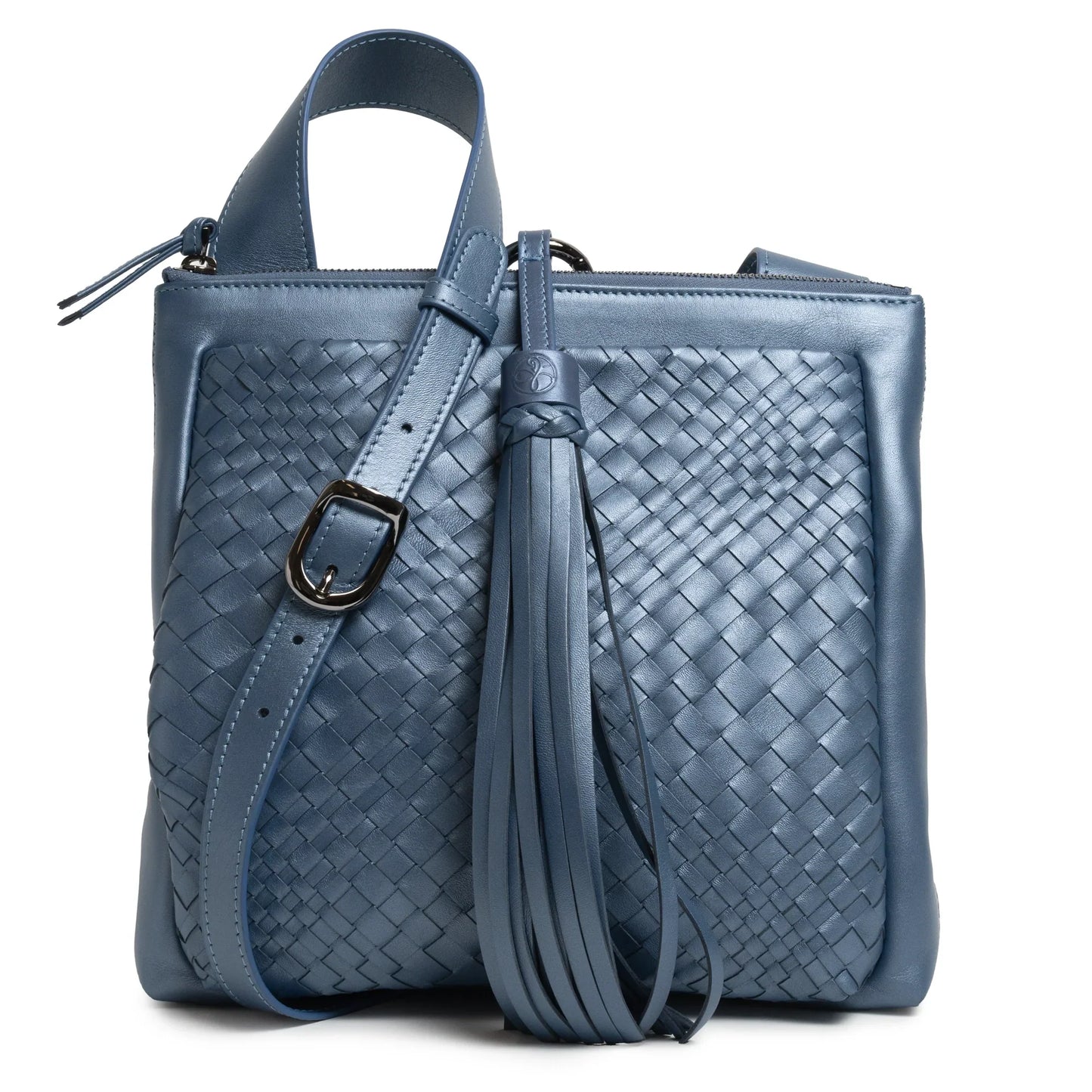 Women's Leather Crossbody Bag Intreccio Optical in Softy Perlato Avio