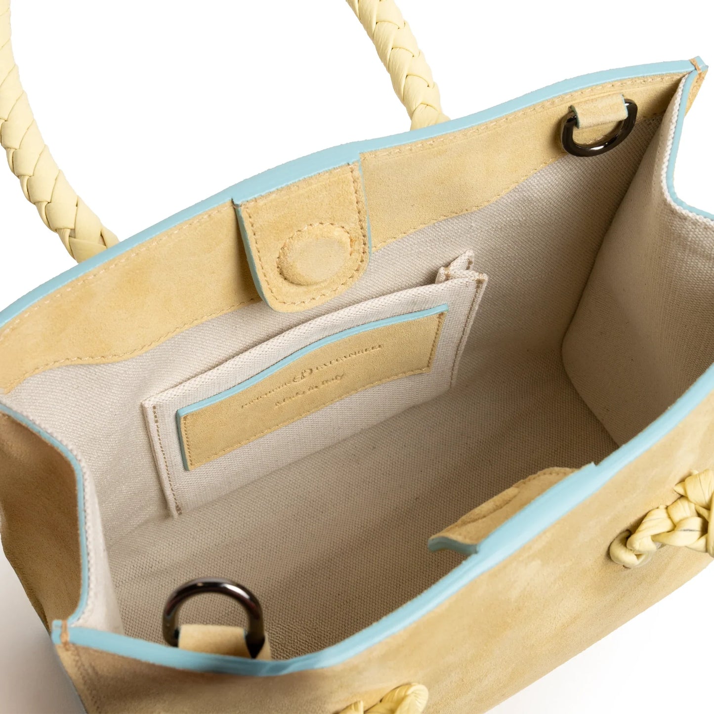 Twist Medium Leather Suede Tote in Vanilla