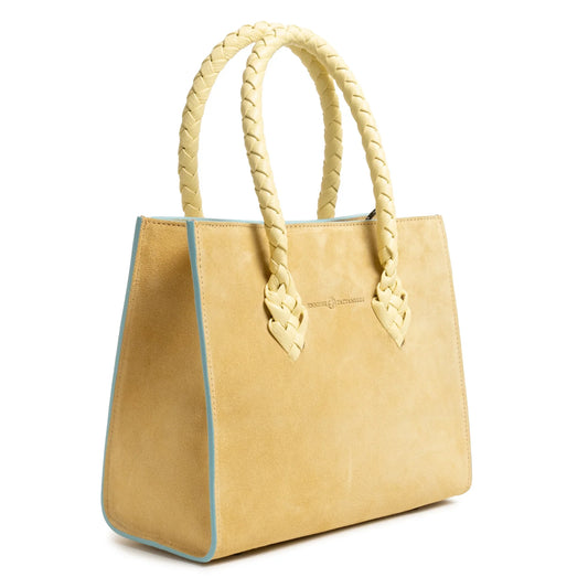 Twist Medium Leather Suede Tote in Vanilla