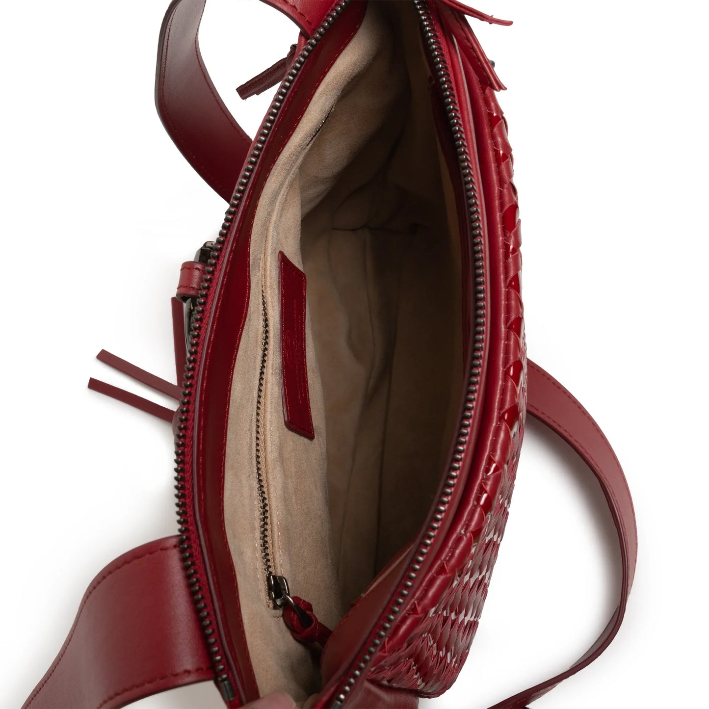 Women's Leather Crossbody Bag Intreccio Optical in Red Nappa and Patent