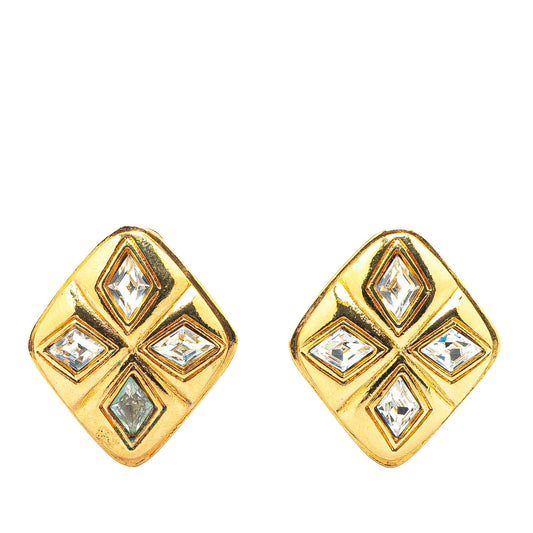 Chanel Gold Plated Diamond Crystal Clip on Earrings Gold