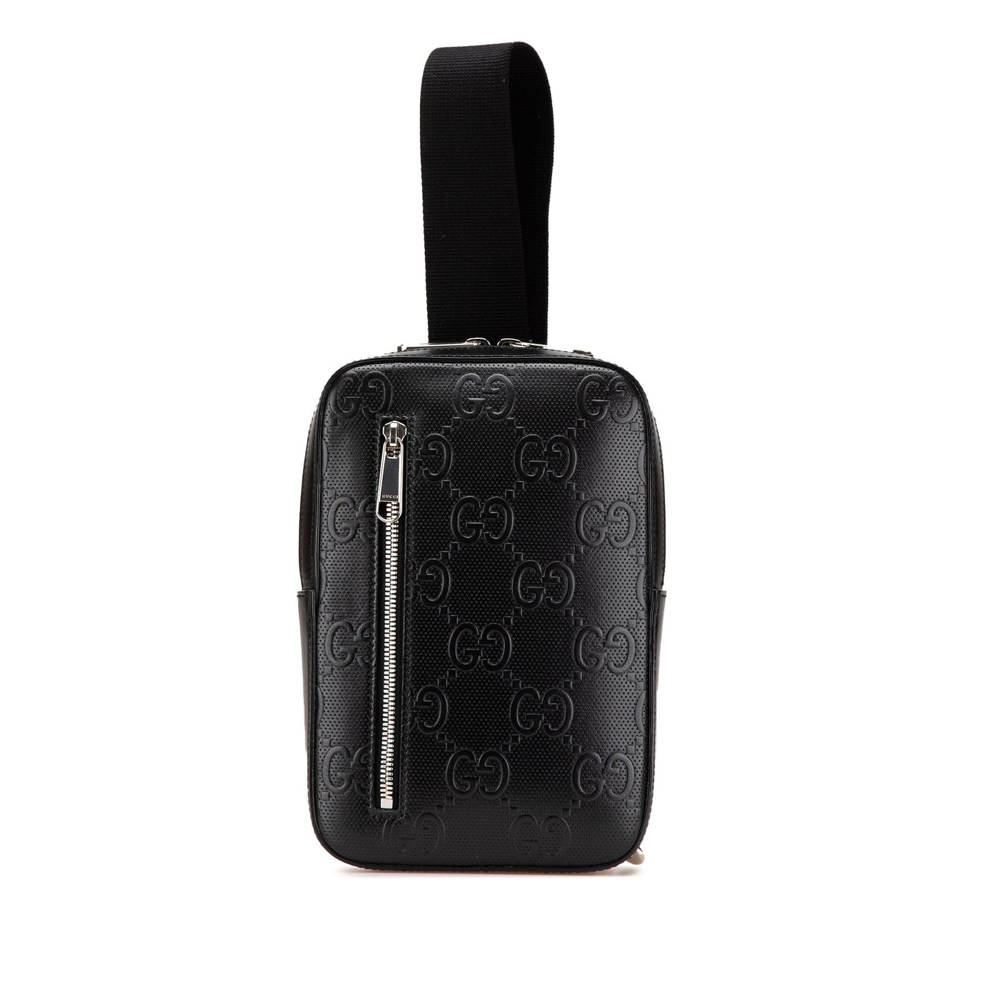 Gucci Jumbo GG Embossed Leather Sling Bag Black