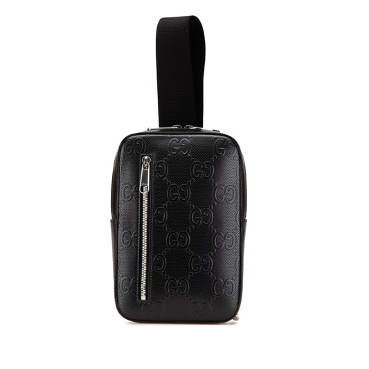 Gucci Jumbo GG Embossed Leather Sling Bag Black