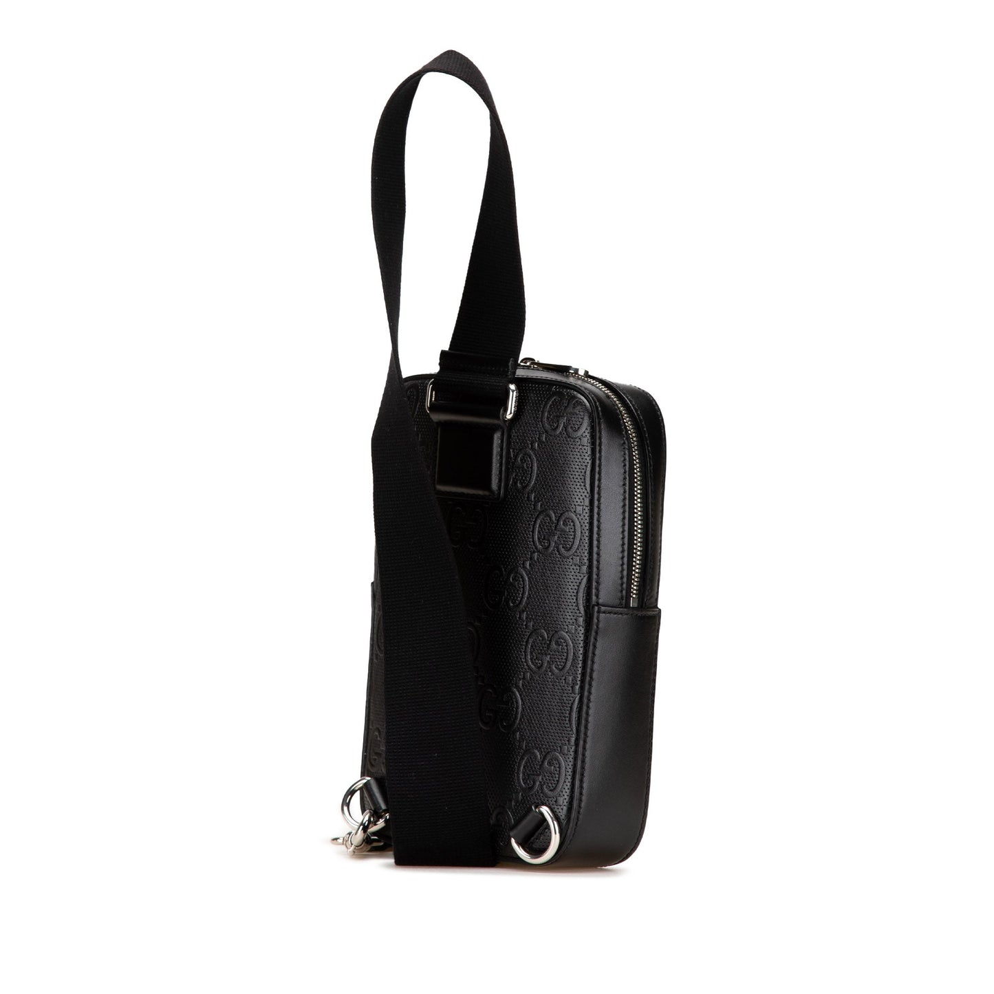 Gucci Jumbo GG Embossed Leather Sling Bag Black