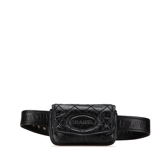 Chanel CC Aged Calfskin Logo Flap Belt Bag Black