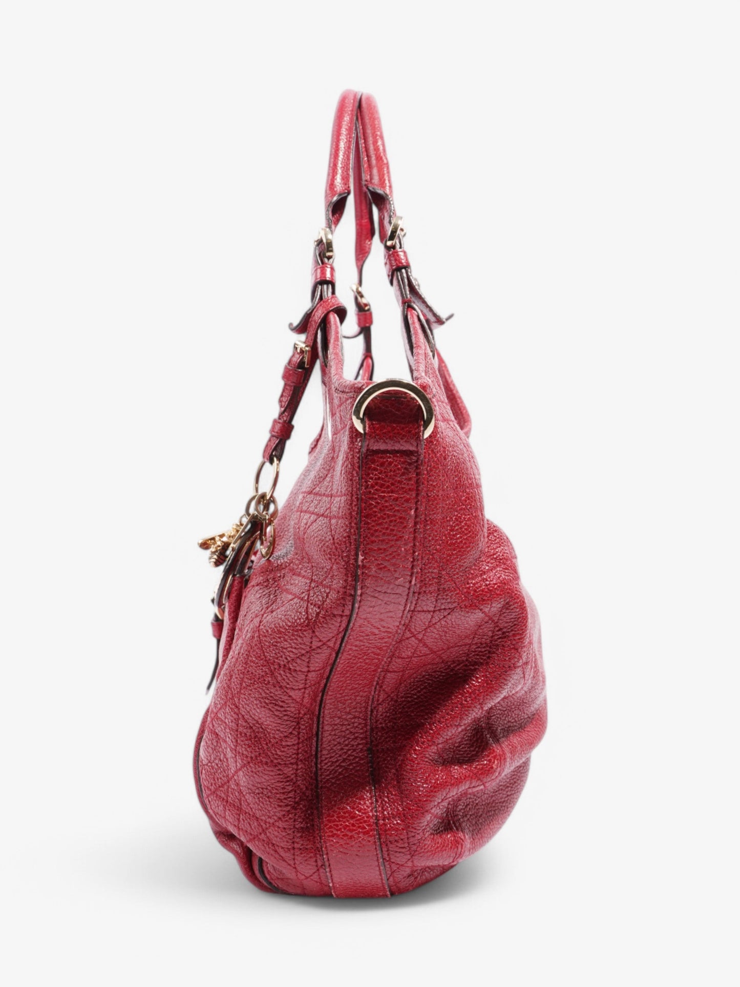 Christian Dior Cannage Bee Tote Red Leather
