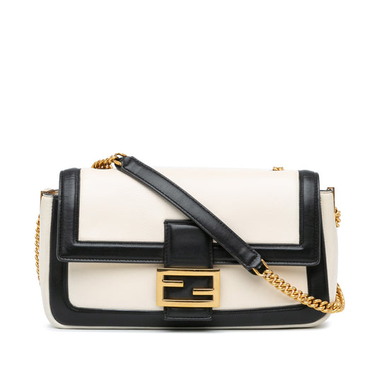 Fendi Bicolor Leather Chain Baguette White