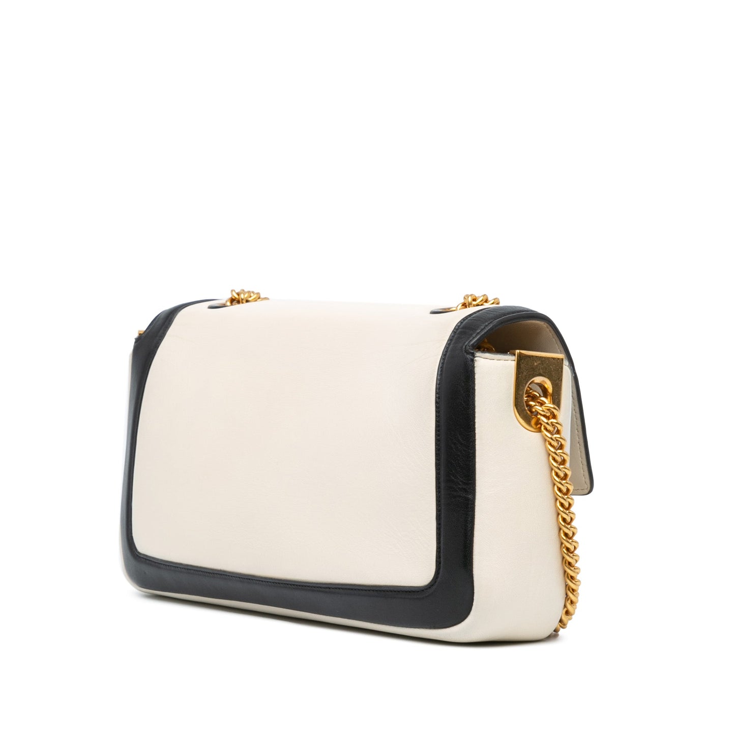 Fendi Bicolor Leather Chain Baguette White