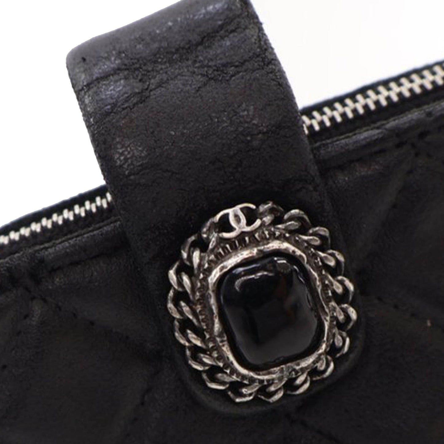 Chanel Mini Quilted Lambskin Beaded Phone Holder With Chain Black