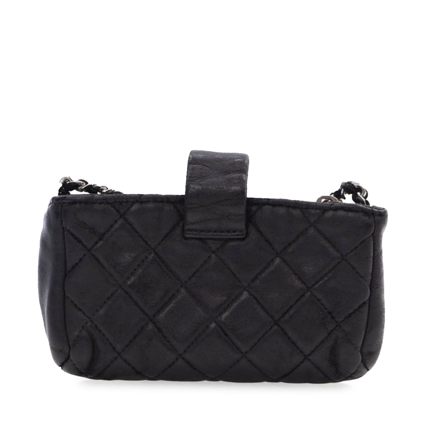 Chanel Mini Quilted Lambskin Beaded Phone Holder With Chain Black