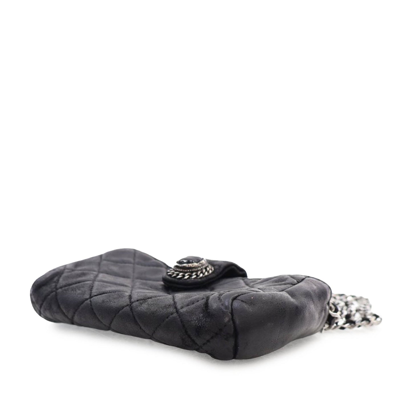 Chanel Mini Quilted Lambskin Beaded Phone Holder With Chain Black