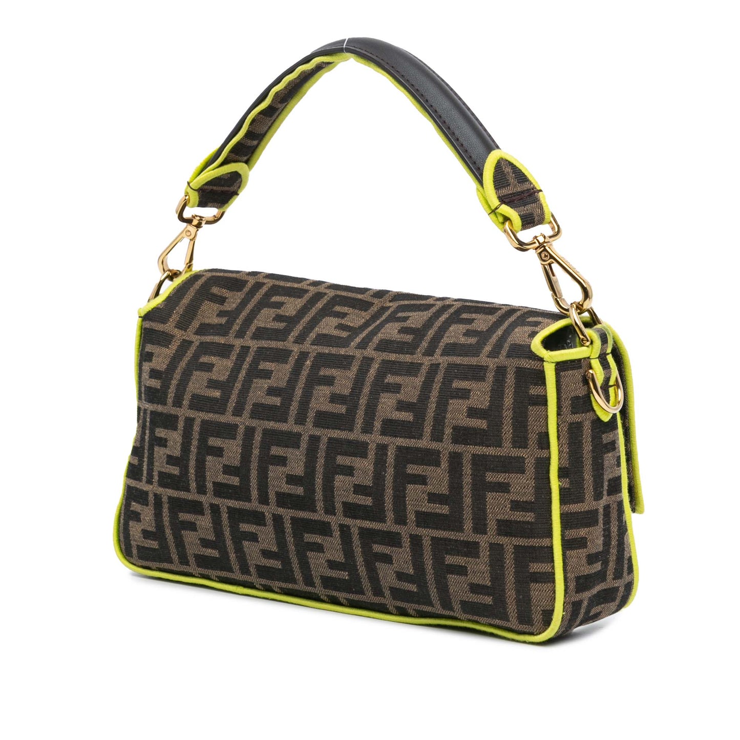Fendi Medium Zucca Canvas Fluo Trim Baguette Satchel Brown