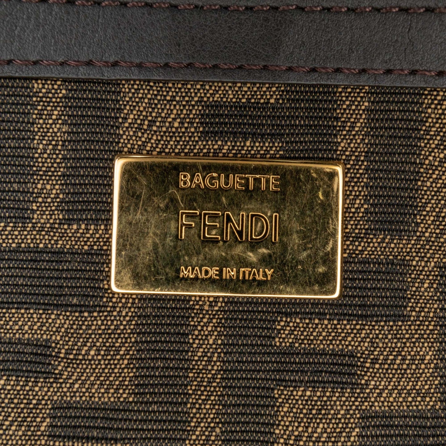 Fendi Medium Zucca Canvas Fluo Trim Baguette Satchel Brown