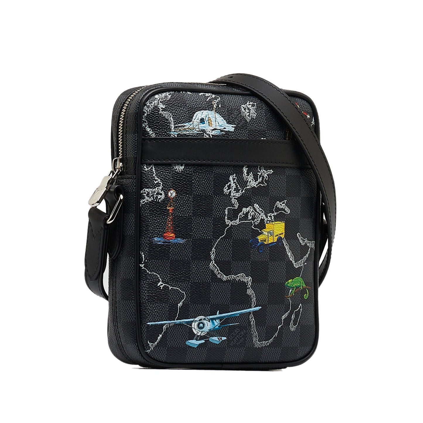 Louis Vuitton Damier Graphite Renaissance Map Danube Slim PM Black