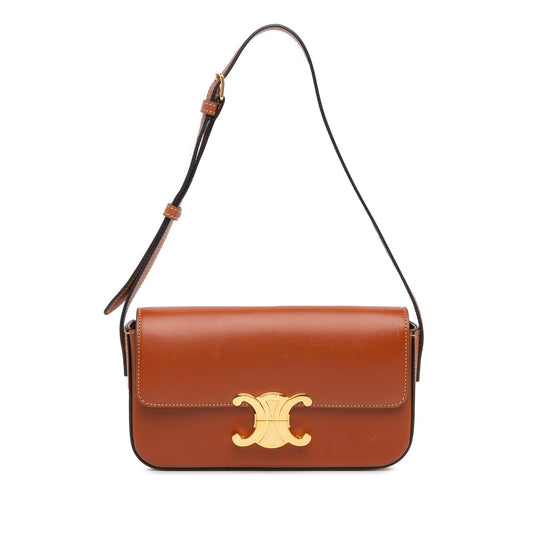 Celine Leather Triomphe Claude Shoulder Bag Brown