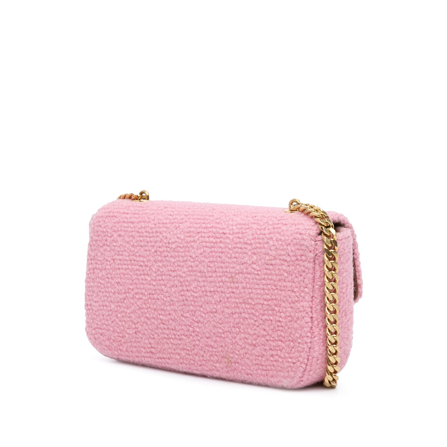 Celine Triomphe Tweed Claude Chain Shoulder Bag Pink