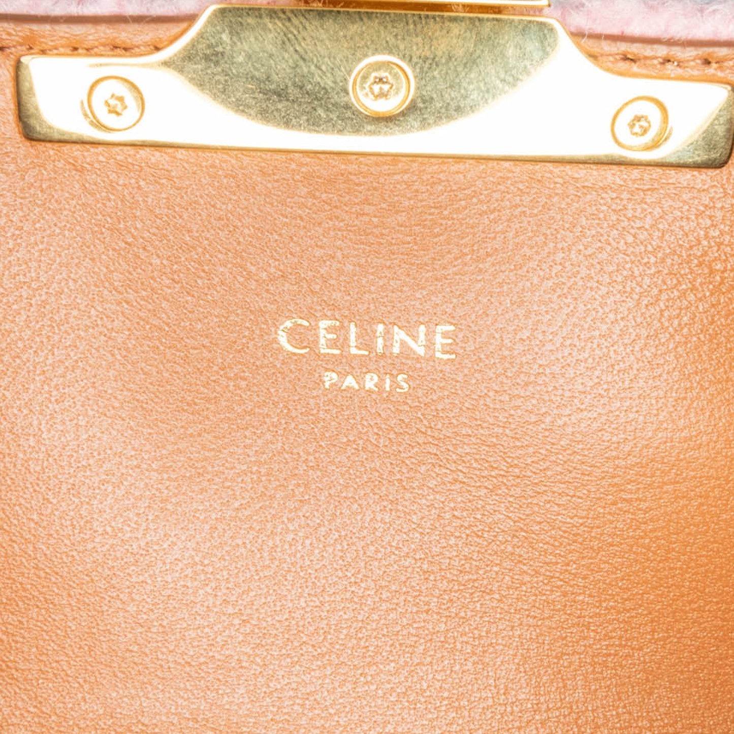 Celine Triomphe Tweed Claude Chain Shoulder Bag Pink