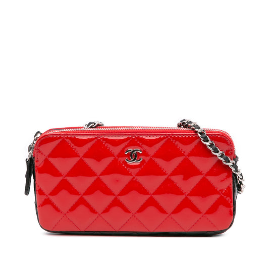 Chanel Bicolor Patent Double Zip Wallet on Chain Red