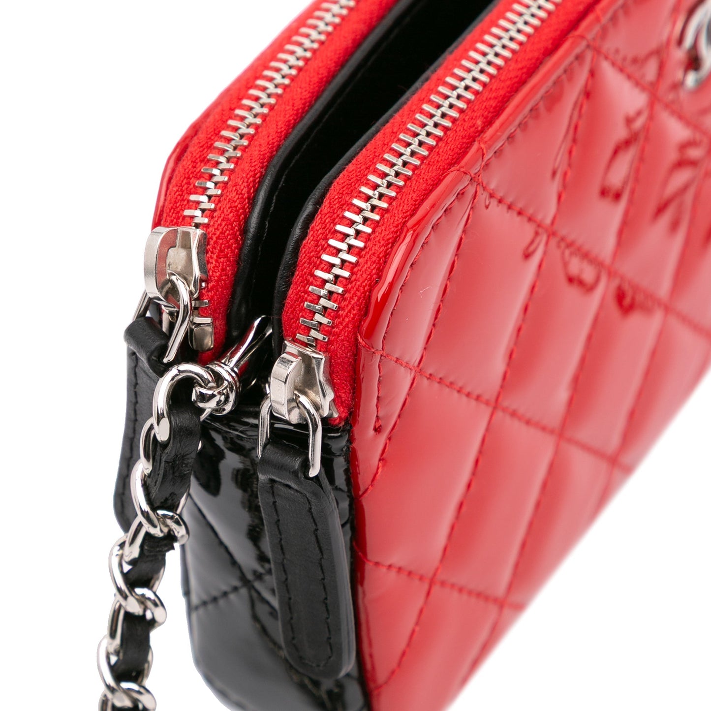 Chanel Bicolor Patent Double Zip Wallet on Chain Red