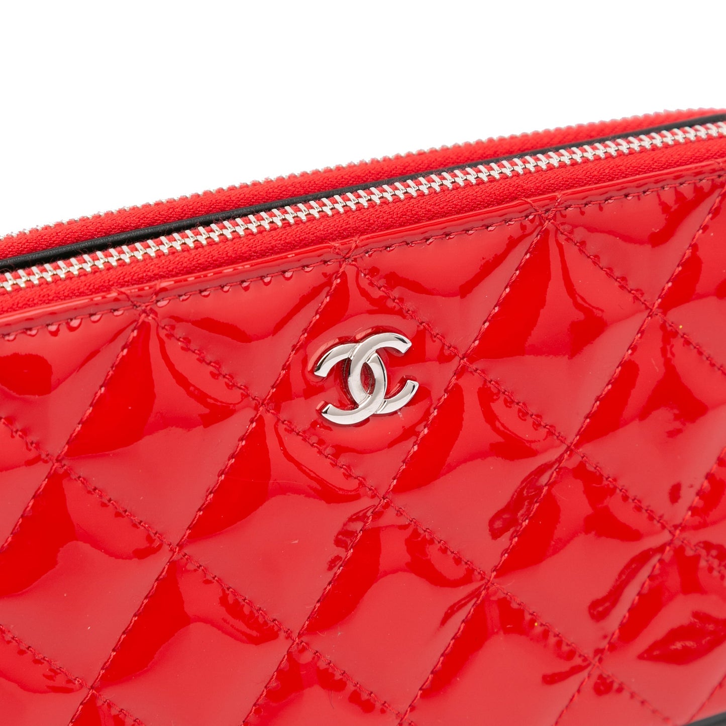 Chanel Bicolor Patent Double Zip Wallet on Chain Red