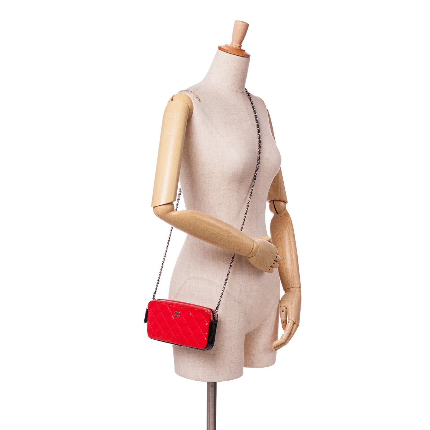 Chanel Bicolor Patent Double Zip Wallet on Chain Red