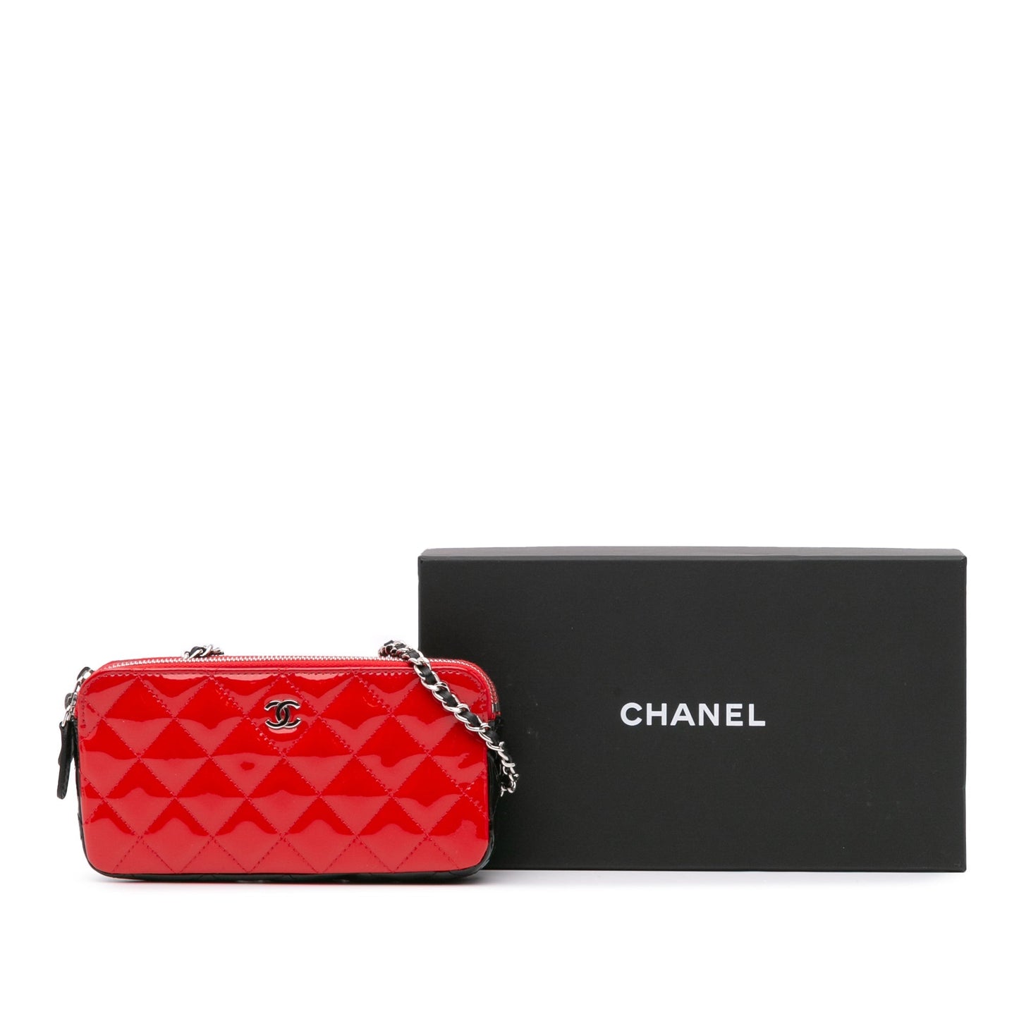 Chanel Bicolor Patent Double Zip Wallet on Chain Red