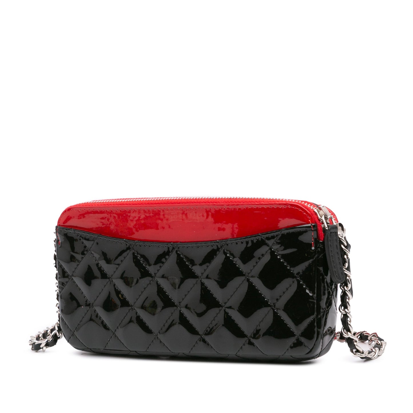 Chanel Bicolor Patent Double Zip Wallet on Chain Red