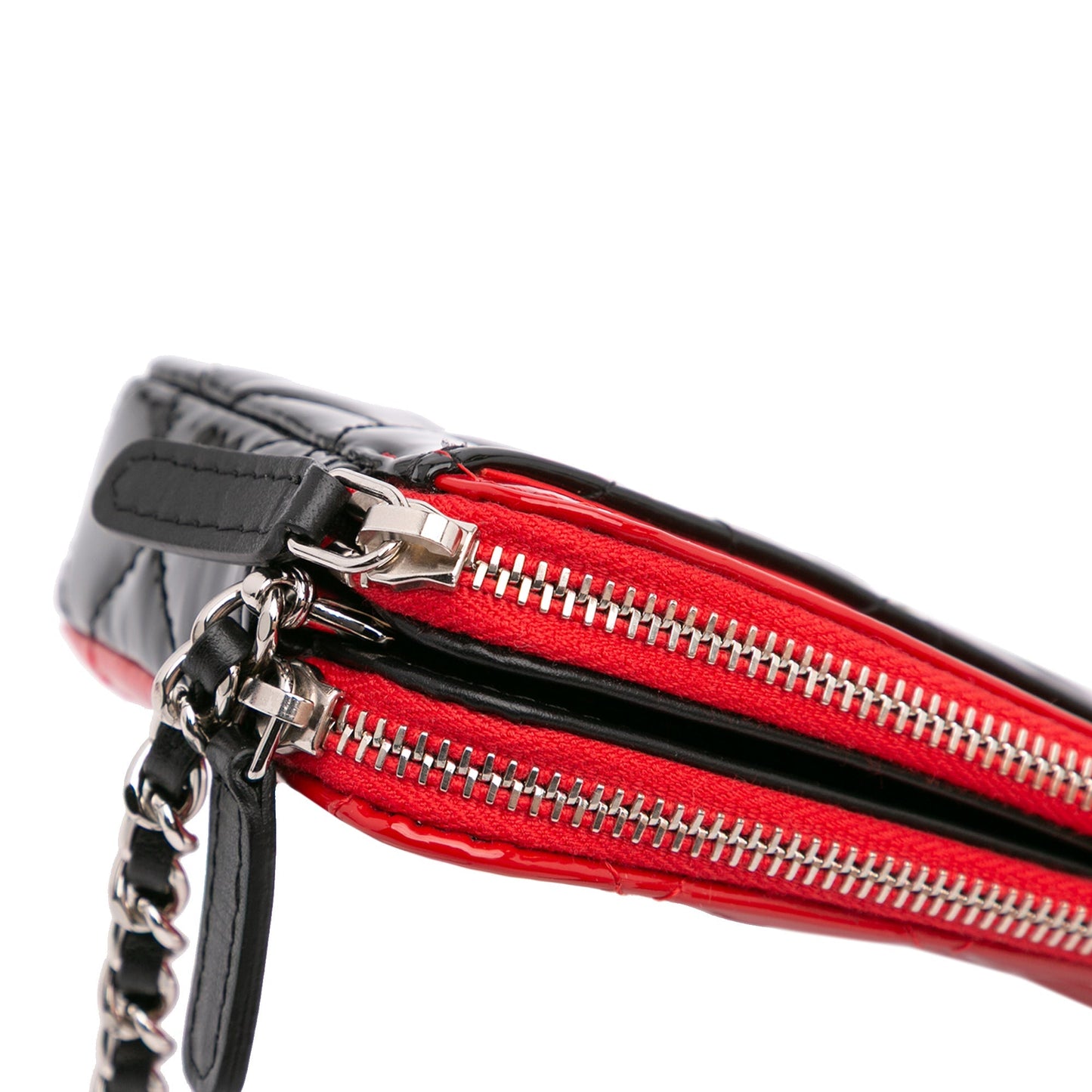Chanel Bicolor Patent Double Zip Wallet on Chain Red