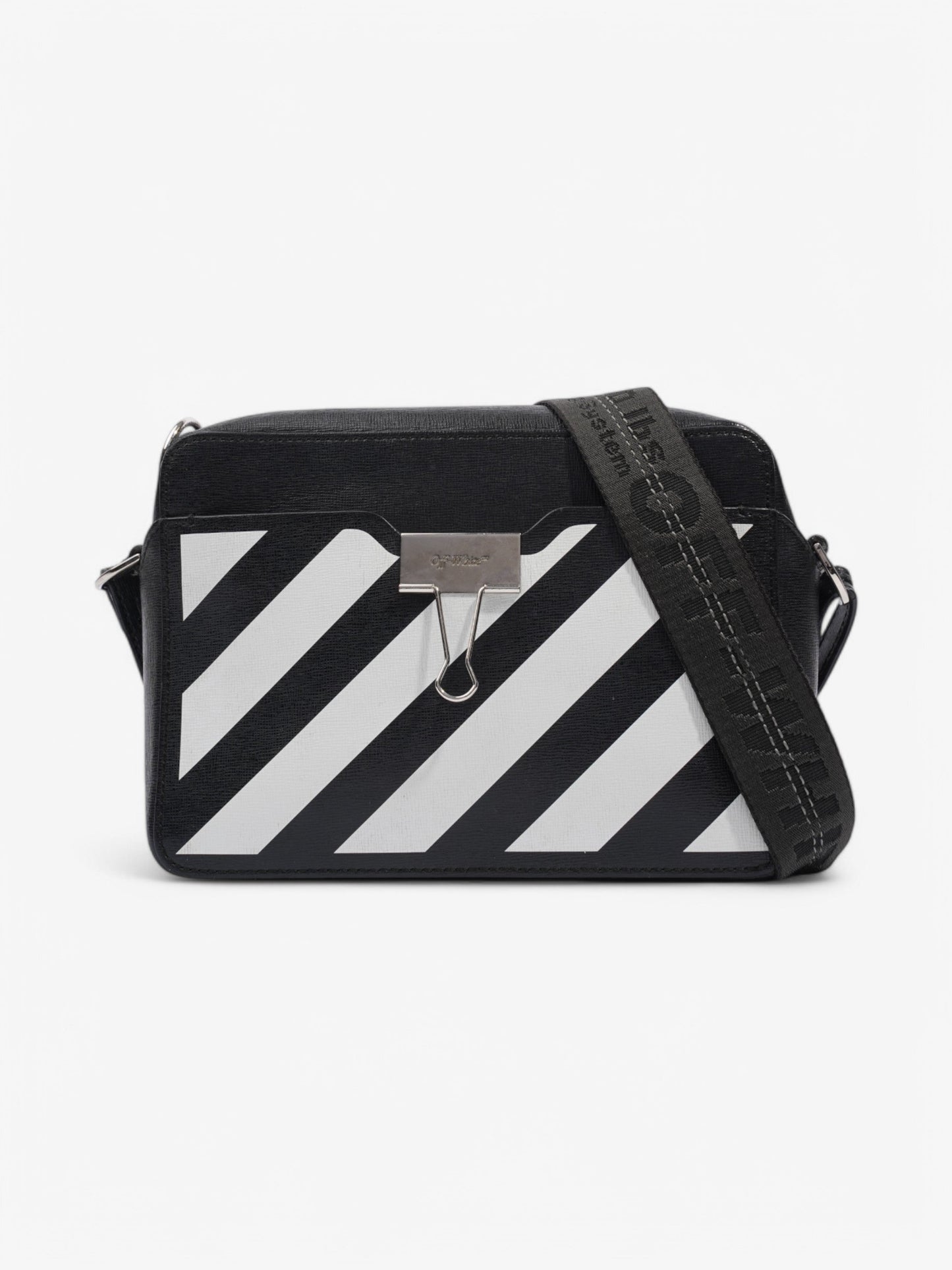 Off White Diag Camera Bag Black / White Leather