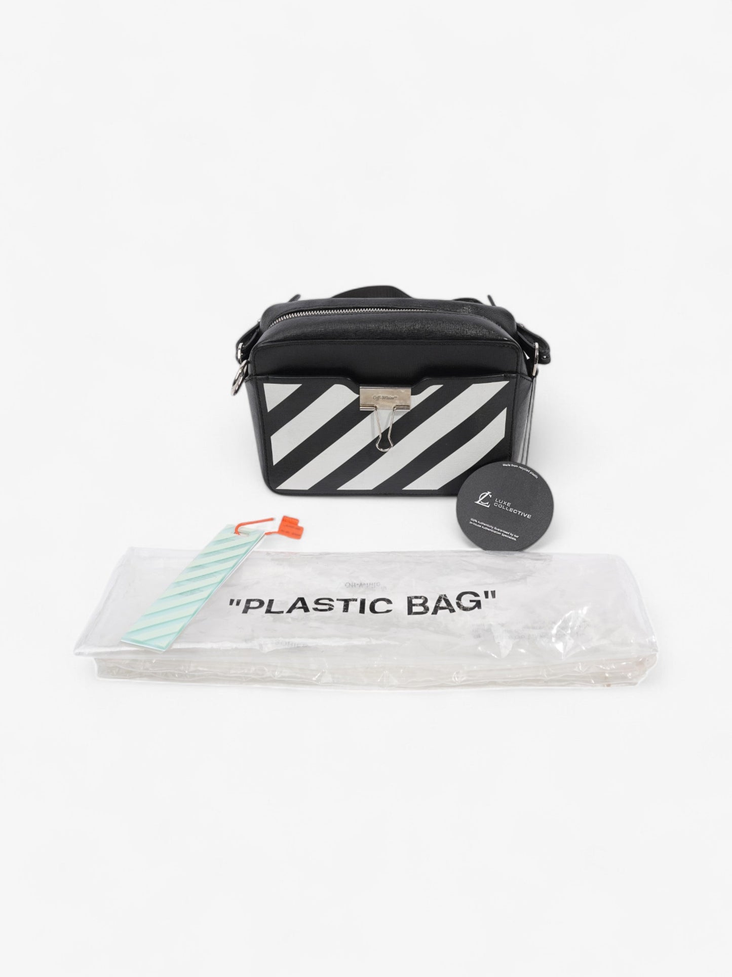 Off White Diag Camera Bag Black / White Leather
