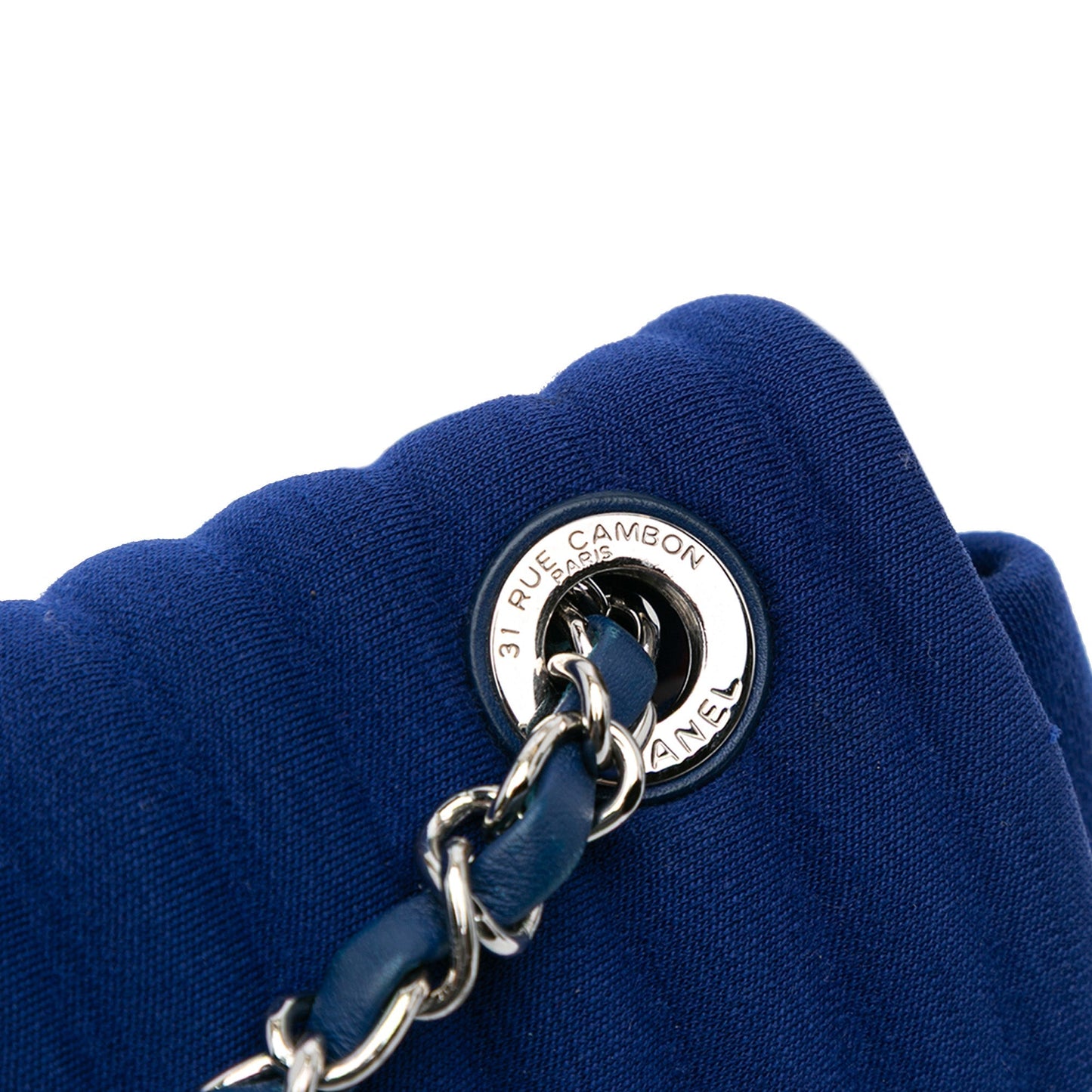 Chanel Medium Vertical Quilted Jersey Chain Flap Blue