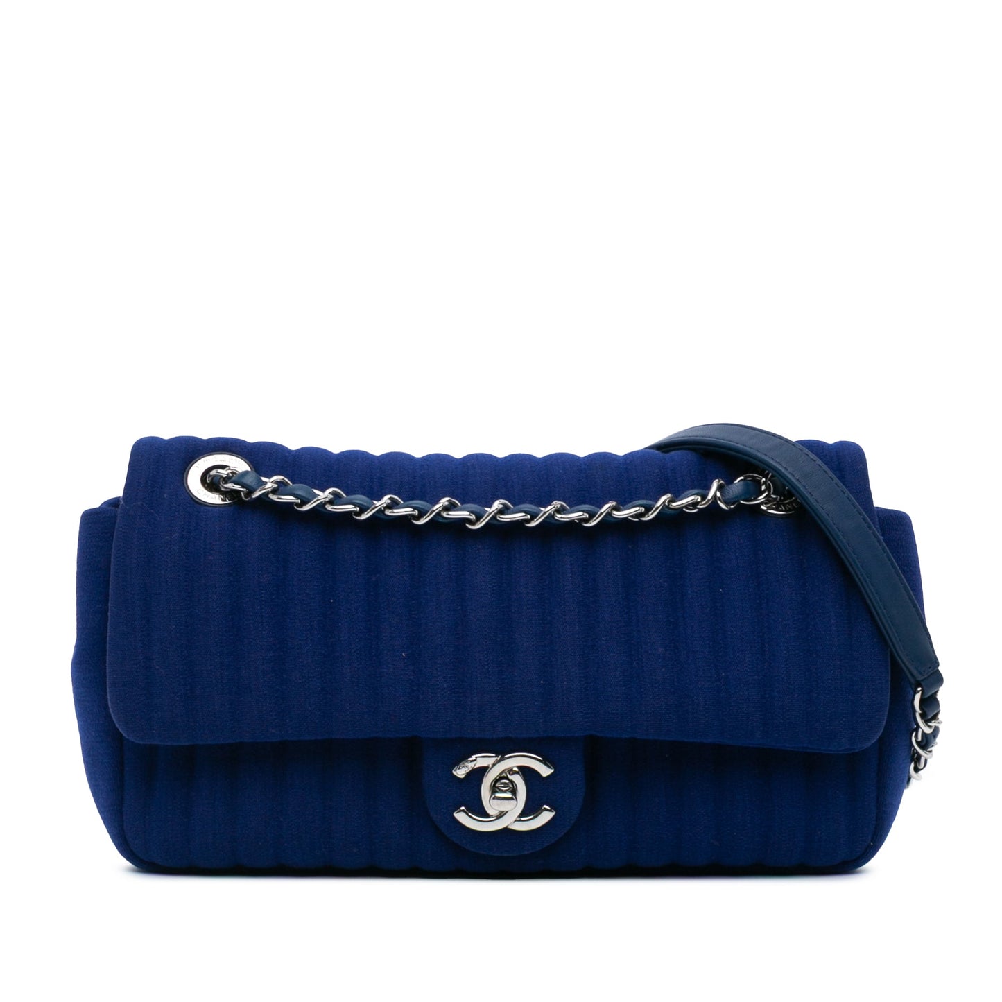 Chanel Medium Vertical Quilted Jersey Chain Flap Blue