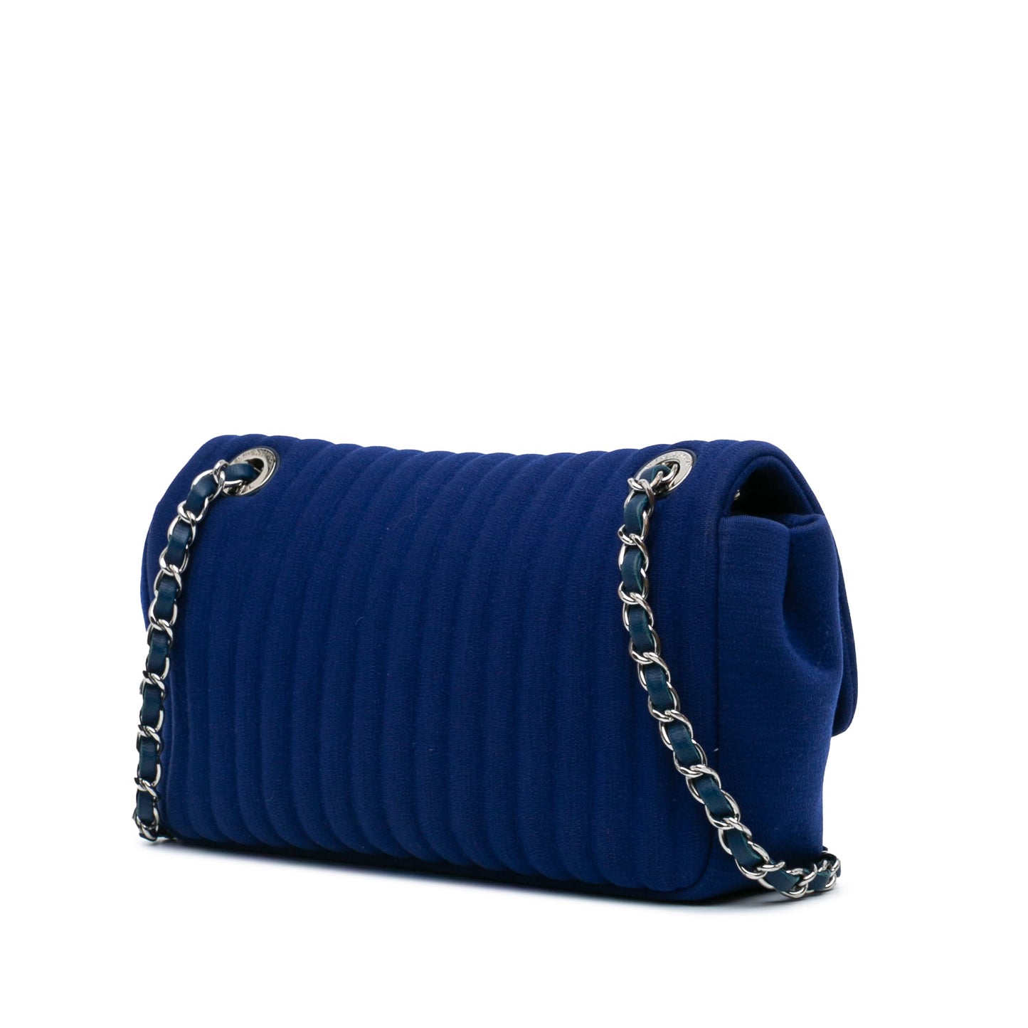 Chanel Medium Vertical Quilted Jersey Chain Flap Blue
