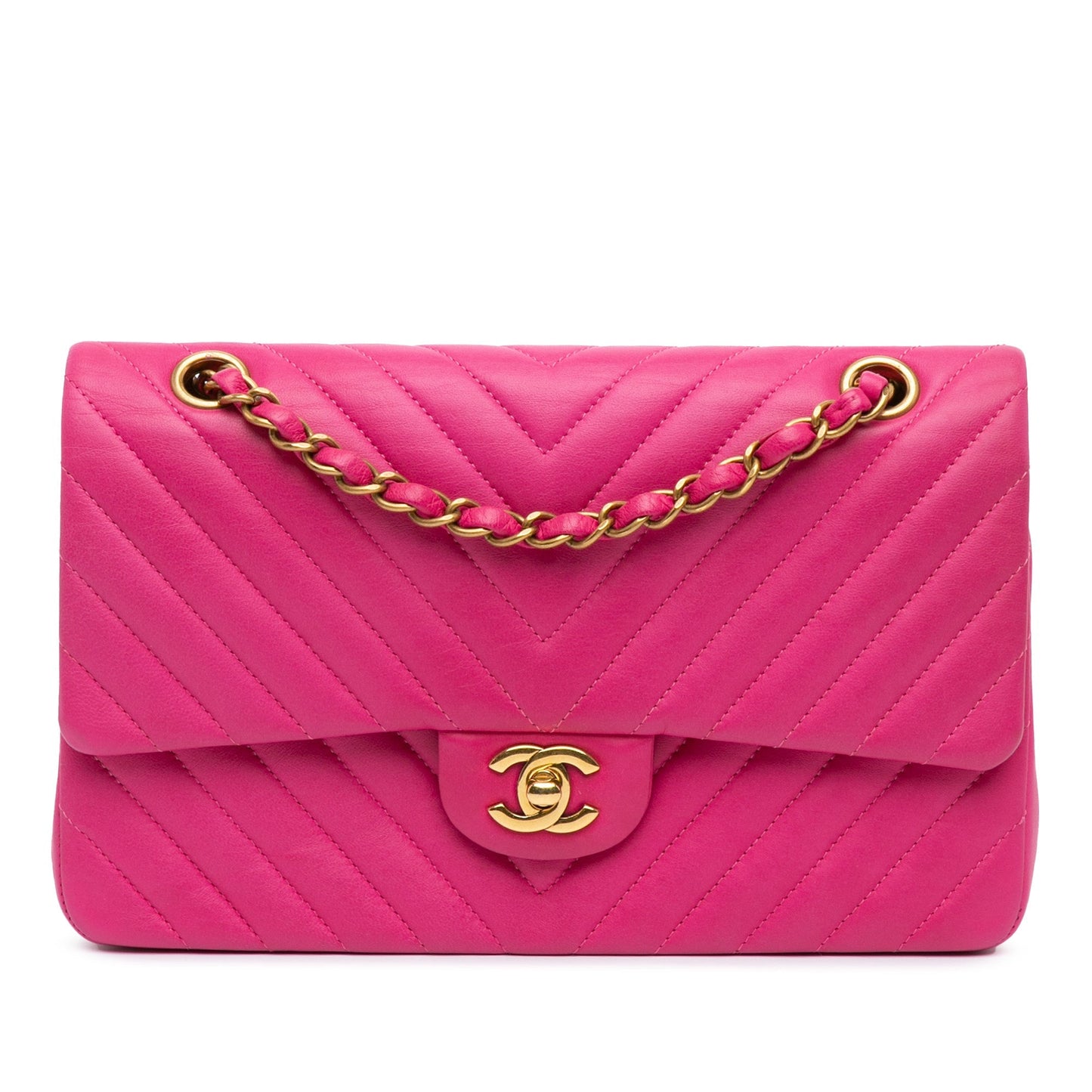 Chanel Medium Classic Chevron Lambskin Double Flap Pink