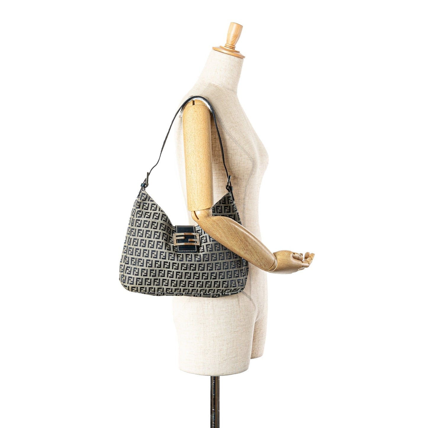 Fendi Zucchino Canvas Shoulder Bag Gray