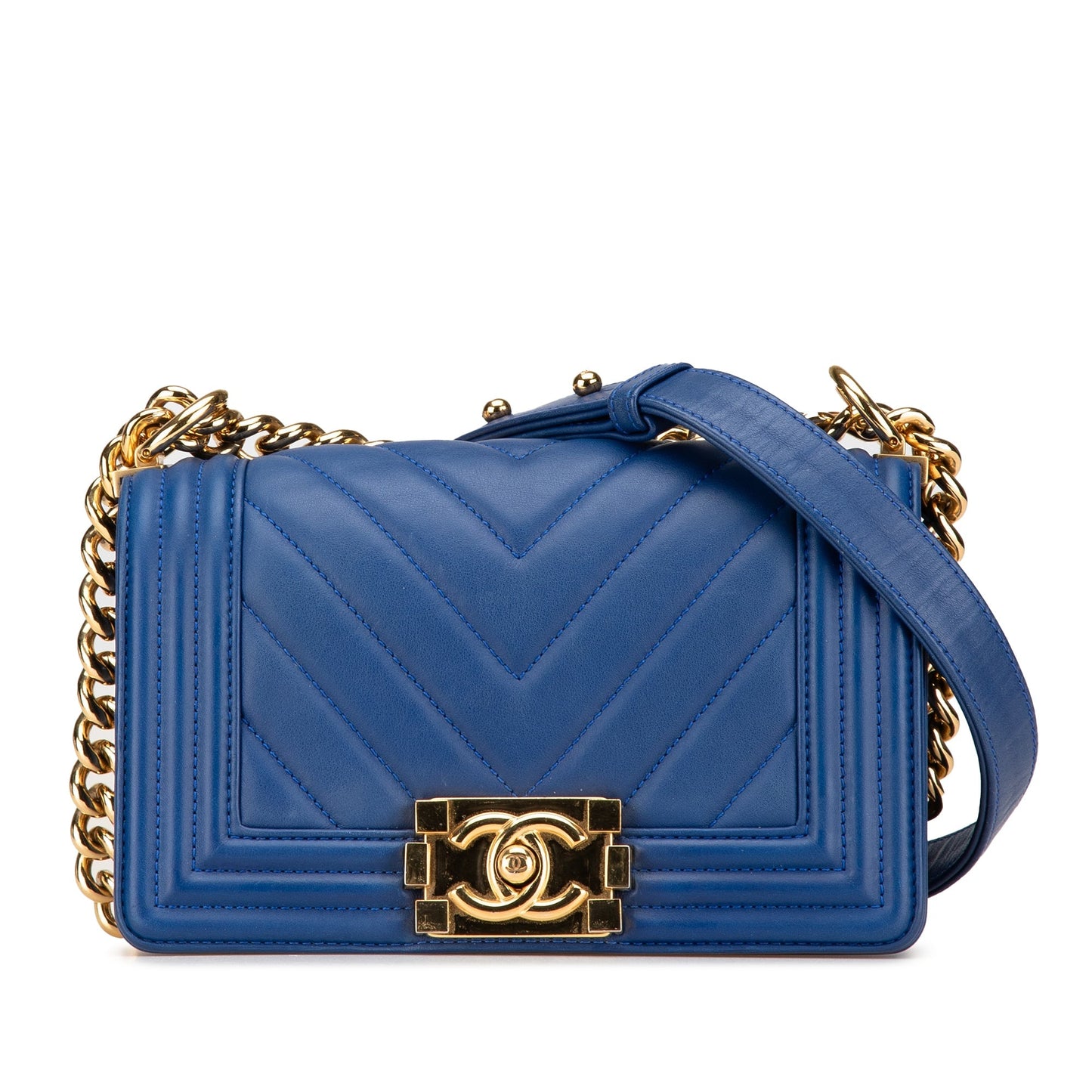 Chanel Small Chevron Lambskin Boy Flap Blue