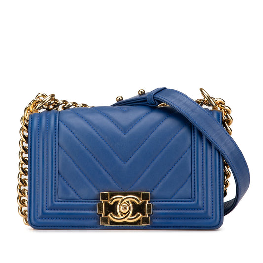 Chanel Small Chevron Lambskin Boy Flap Blue