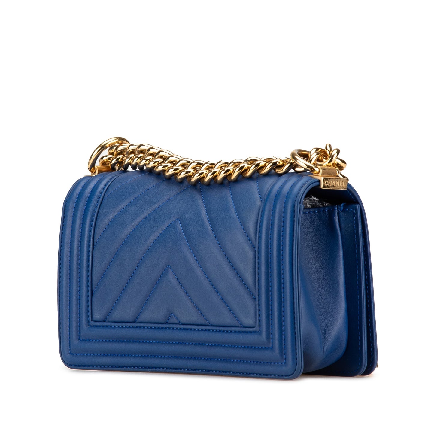 Chanel Small Chevron Lambskin Boy Flap Blue