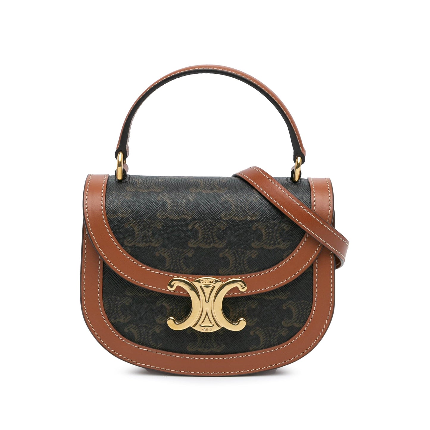 Celine Mini Triomphe Coated Canvas Besace Clea Satchel Brown