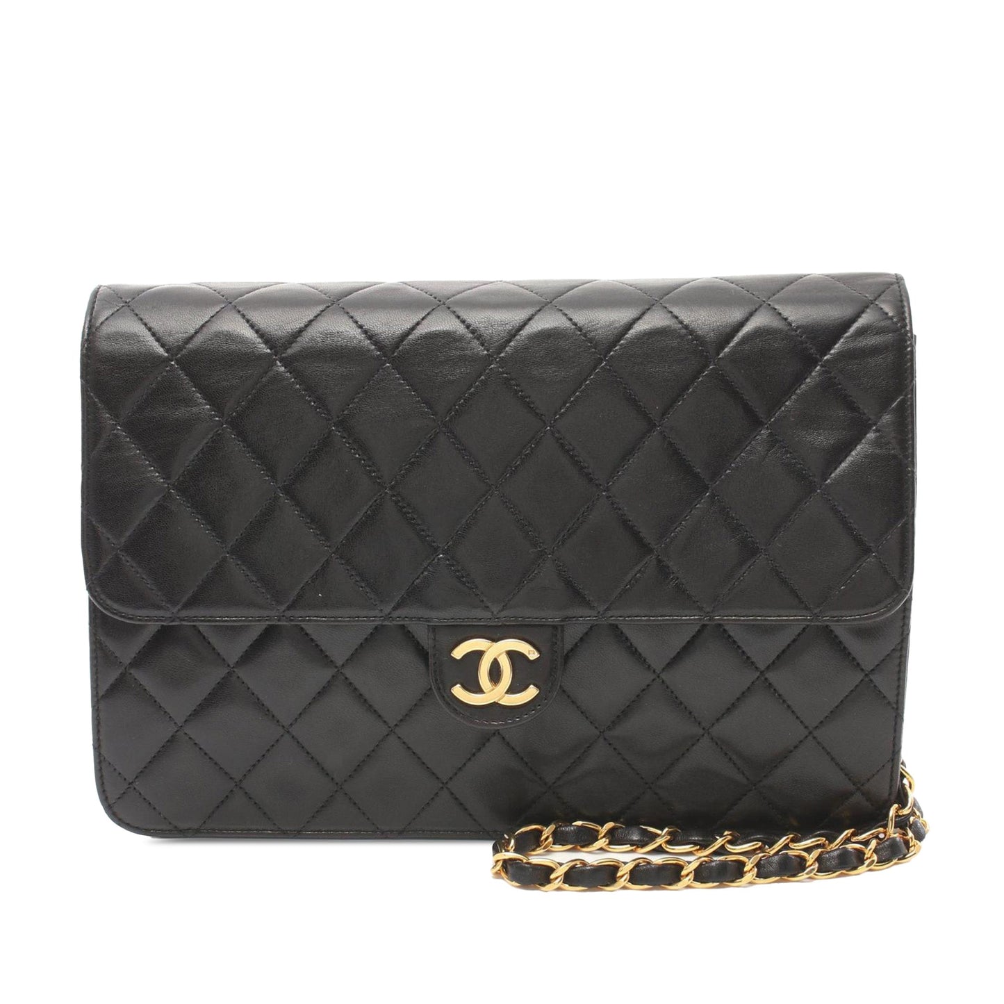Chanel CC Quilted Lambskin Single Flap Black