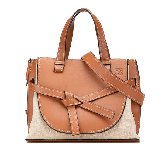 LOEWE Medium Canvas and Calfskin Gate Top Handle Bag Brown